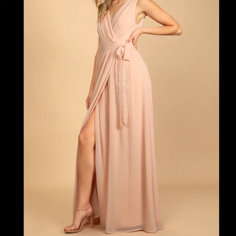 Honor the Occasion Blush Sleeveless Wrap Maxi Dress